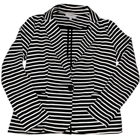 Olivia Moon Stretchy Black & White Striped Single Button Blazer W/ Pockets! - Picture 1 of 9